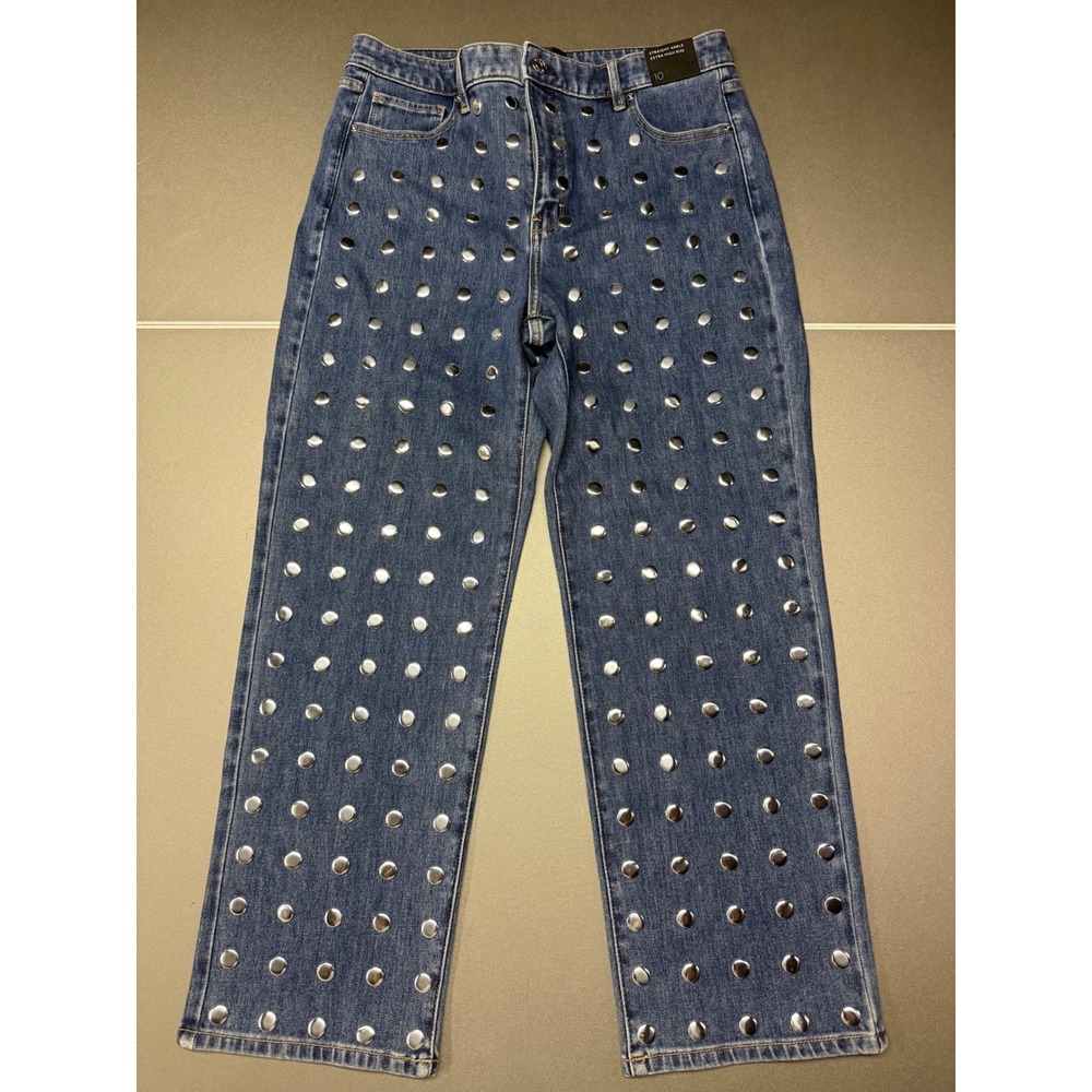 White House Black Market Studded Extra High Rise Straight Ankle Jeans Blue 10
